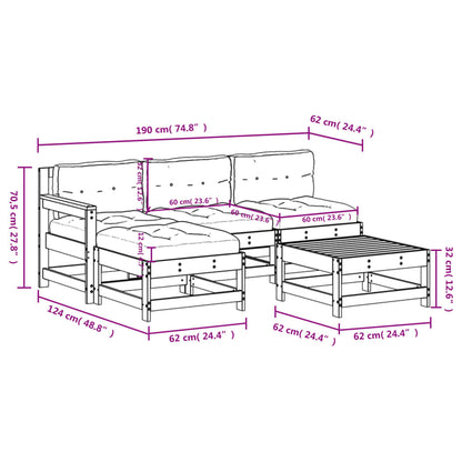 5-tlg. Garten-Lounge-Set mit Kissen Massivholz