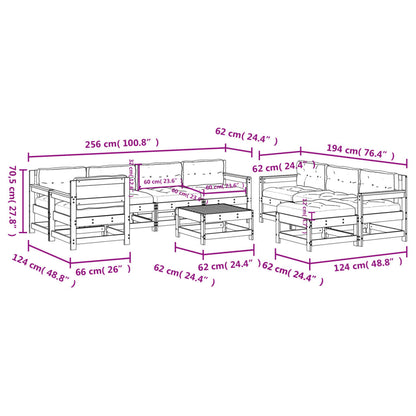 10-tlg. Garten-Lounge-Set mit Kissen Massivholz