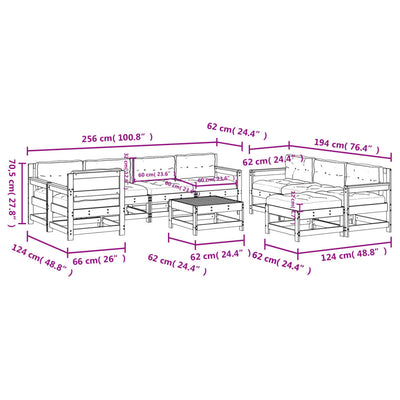 10-tlg. Garten-Lounge-Set mit Kissen Massivholz