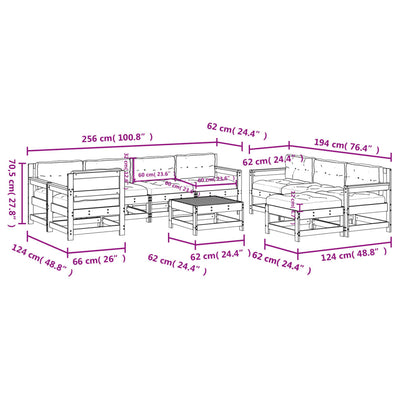 10-tlg. Garten-Lounge-Set mit Kissen Weiß Massivholz