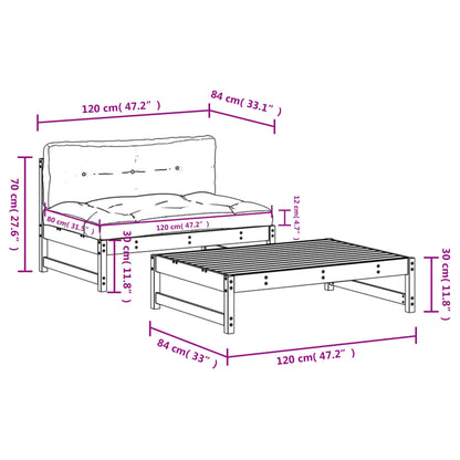 2-tlg. Garten-Lounge-Set mit Kissen Weiß Massivholz