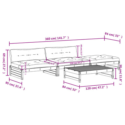 4-tlg. Garten-Lounge-Set mit Kissen Weiß Massivholz