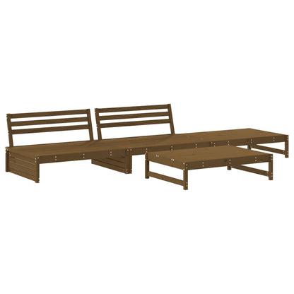 4-tlg. Garten-Lounge-Set mit Kissen Honigbraun Massivholz