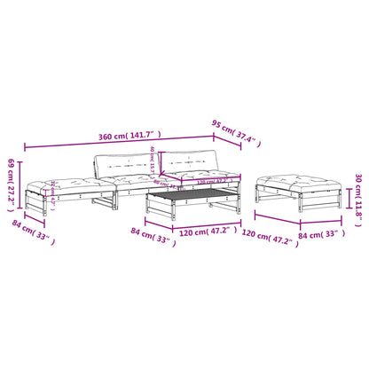 5-tlg. Garten-Lounge-Set mit Kissen Weiß Massivholz