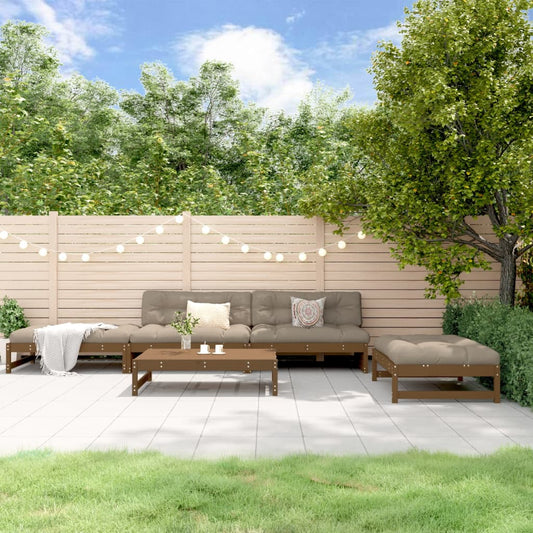 5-tlg. Garten-Lounge-Set mit Kissen Honigbraun Massivholz