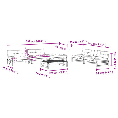 6-tlg. Garten-Lounge-Set mit Kissen Massivholz