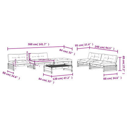 6-tlg. Garten-Lounge-Set mit Kissen Weiß Massivholz