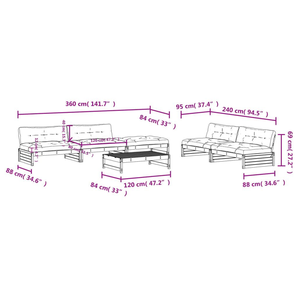 6-tlg. Garten-Lounge-Set mit Kissen Massivholz Douglasie