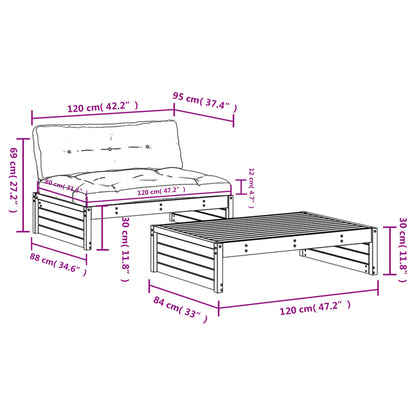 2-tlg. Garten-Lounge-Set mit Kissen Weiß Massivholz