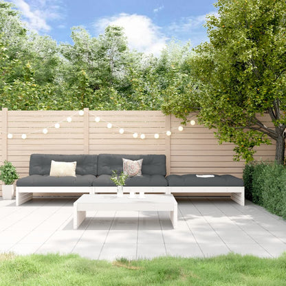 4-tlg. Garten-Lounge-Set mit Kissen Weiß Massivholz