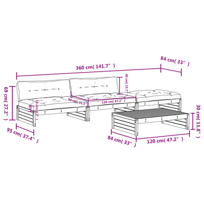 4-tlg. Garten-Lounge-Set mit Kissen Grau Massivholz