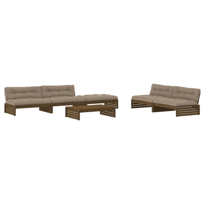 6-tlg. Garten-Lounge-Set mit Kissen Honigbraun Massivholz