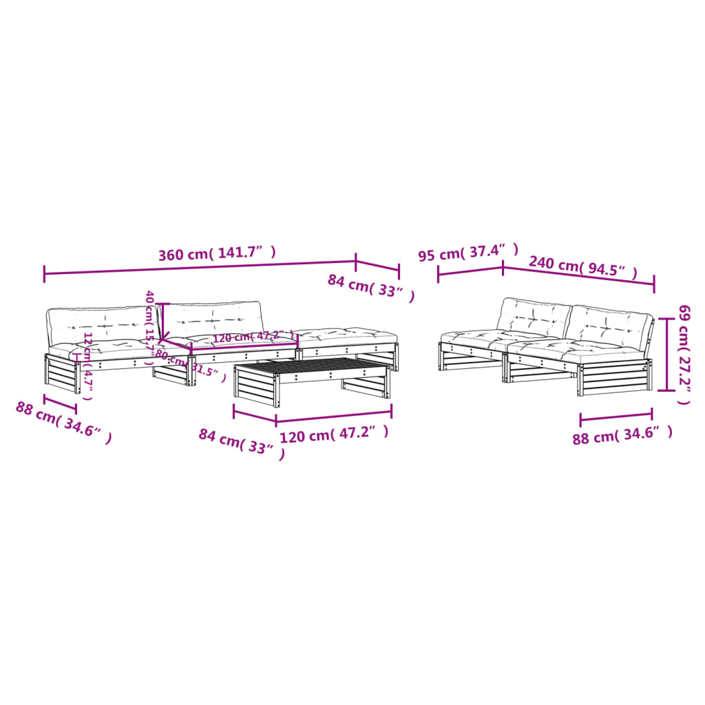 6-tlg. Garten-Lounge-Set mit Kissen Massivholz Douglasie