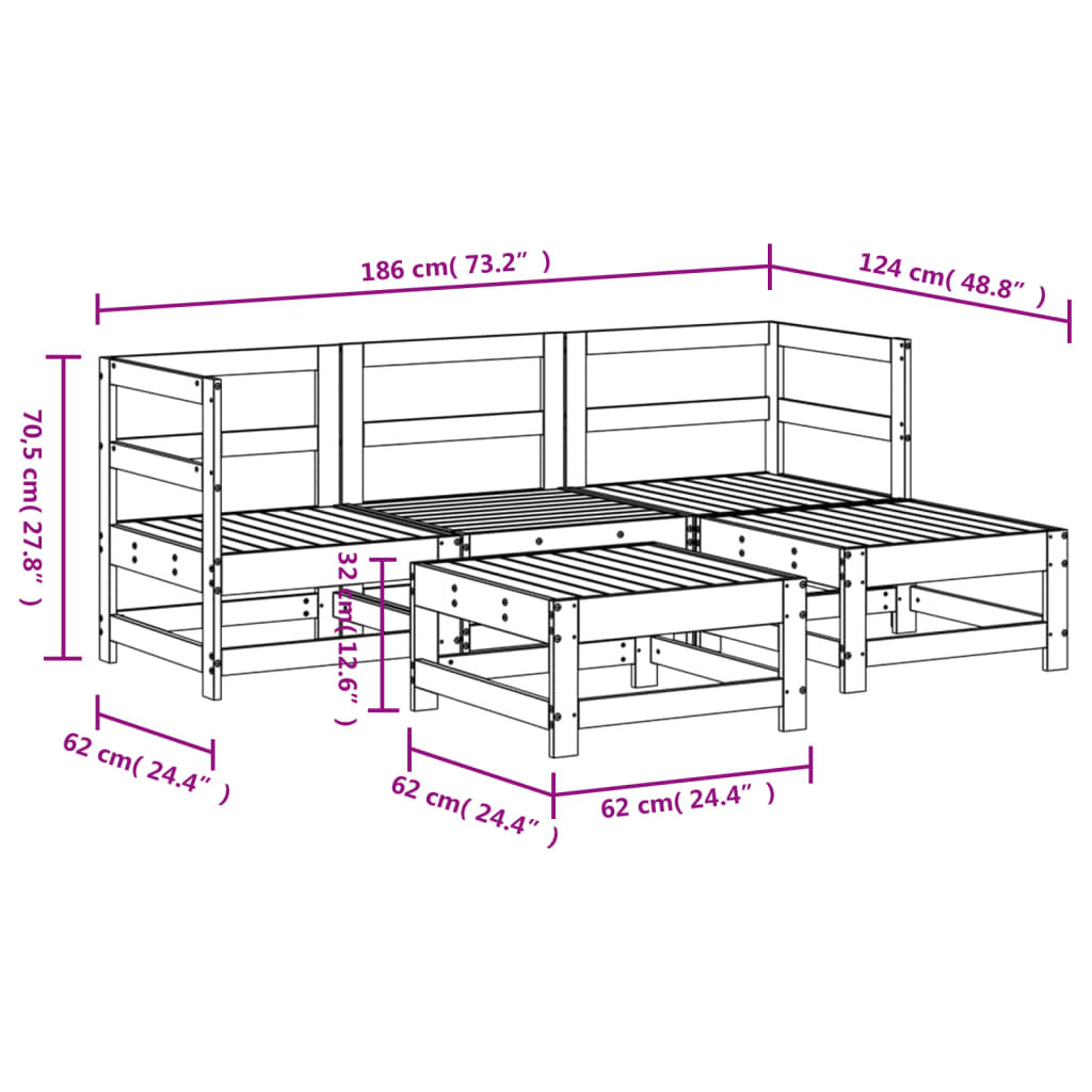 5-tlg. Garten-Lounge-Set Grau Massivholz Kiefer