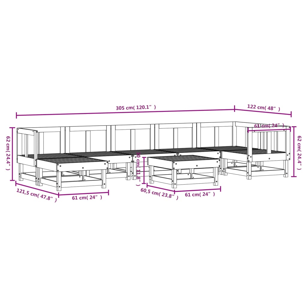 8-tlg. Garten-Lounge-Set Grau Massivholz Kiefer