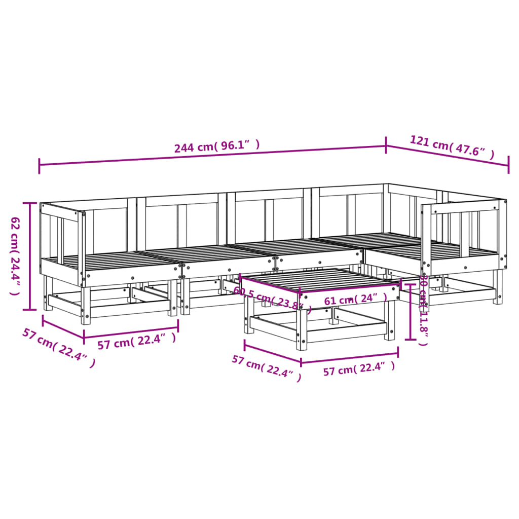 6-tlg. Garten-Lounge-Set Grau Massivholz Kiefer