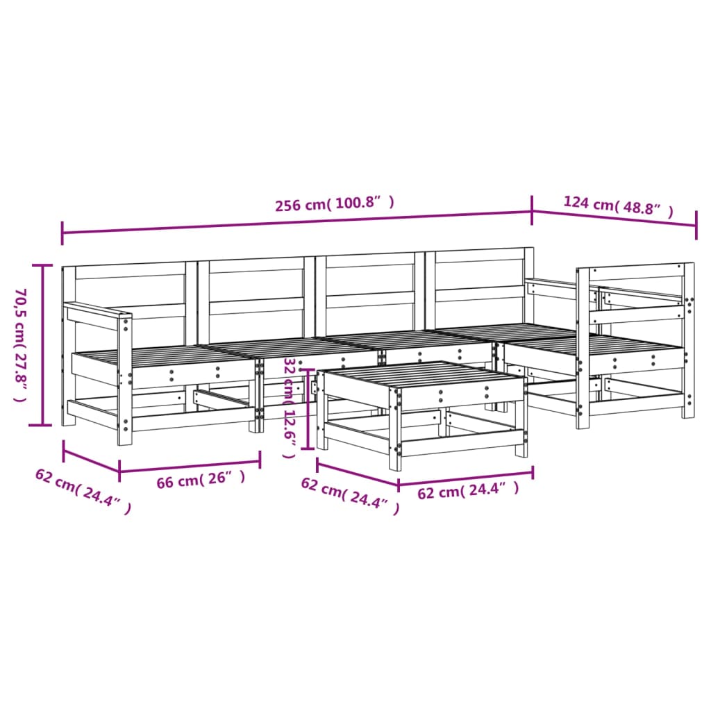 6-tlg. Garten-Lounge-Set Honigbraun Massivholz Kiefer