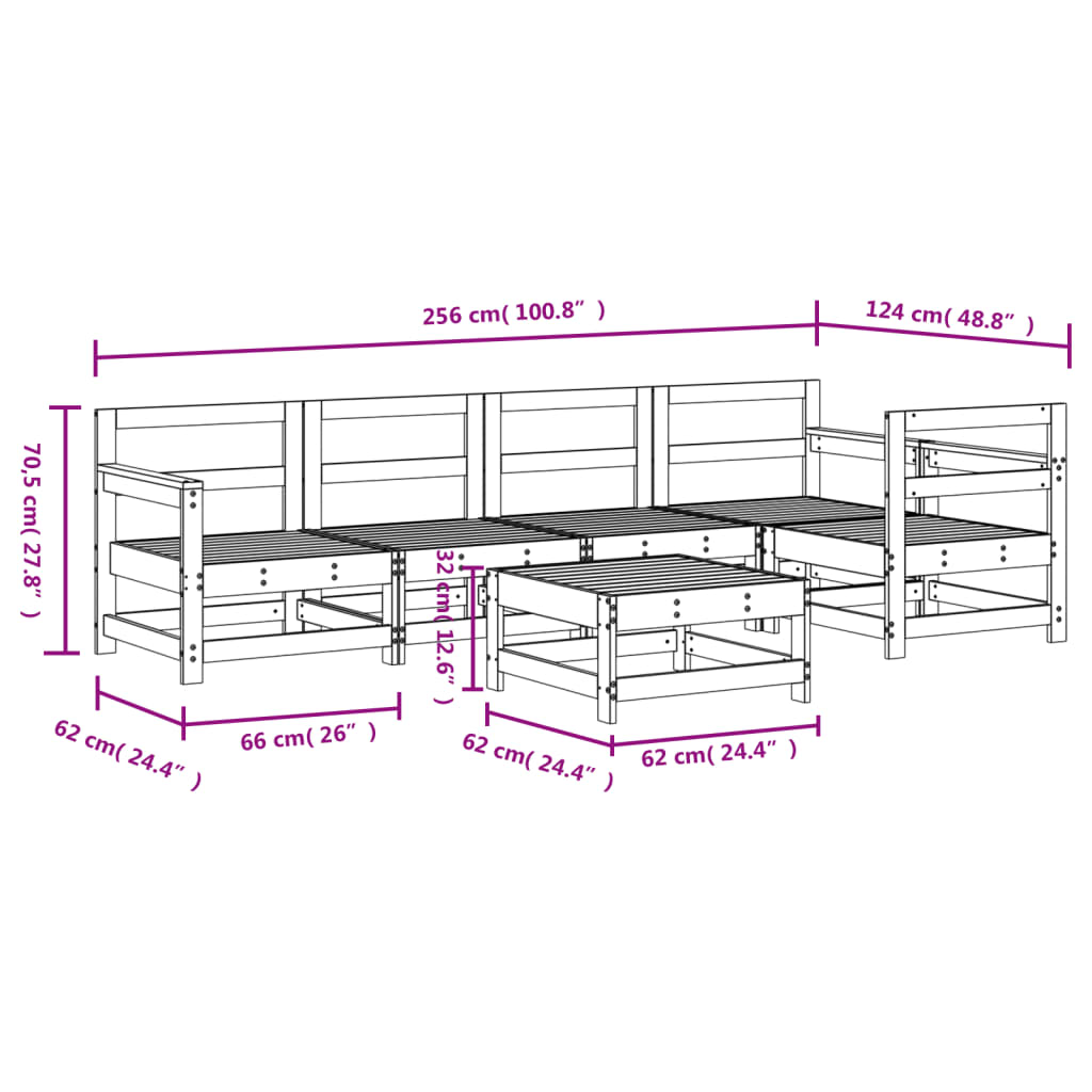 6-tlg. Garten-Lounge-Set Honigbraun Massivholz Kiefer