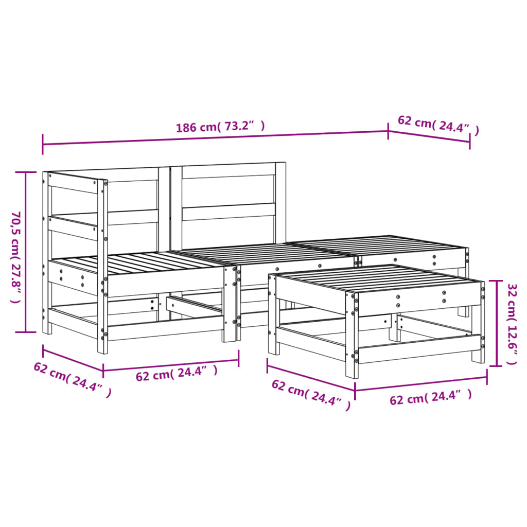 4-tlg. Garten-Lounge-Set Grau Massivholz Kiefer