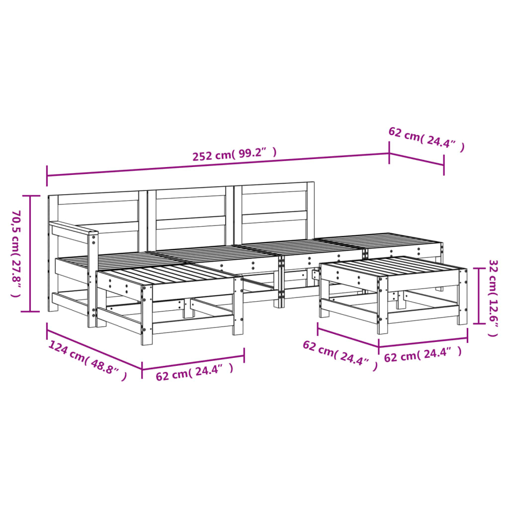 6-tlg. Garten-Lounge-Set Grau Massivholz Kiefer