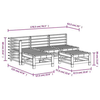 5-tlg. Garten-Lounge-Set Grau Massivholz Kiefer