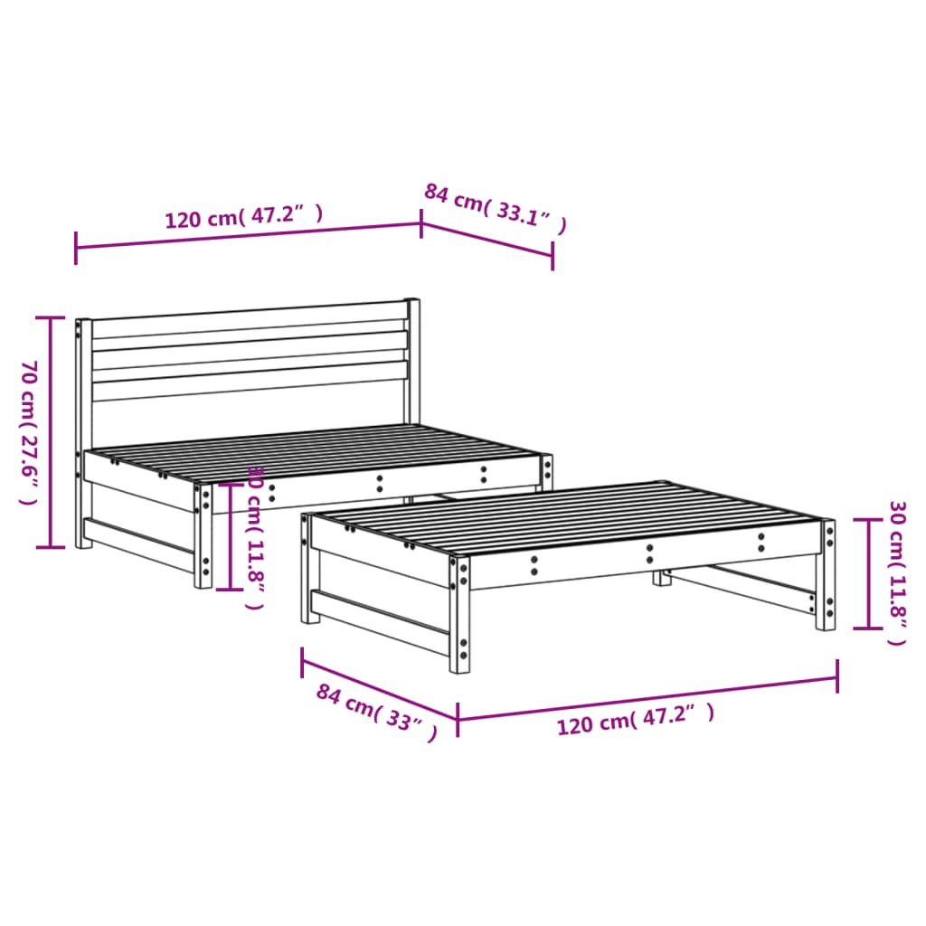 2-tlg. Garten-Lounge-Set Grau Massivholz Kiefer