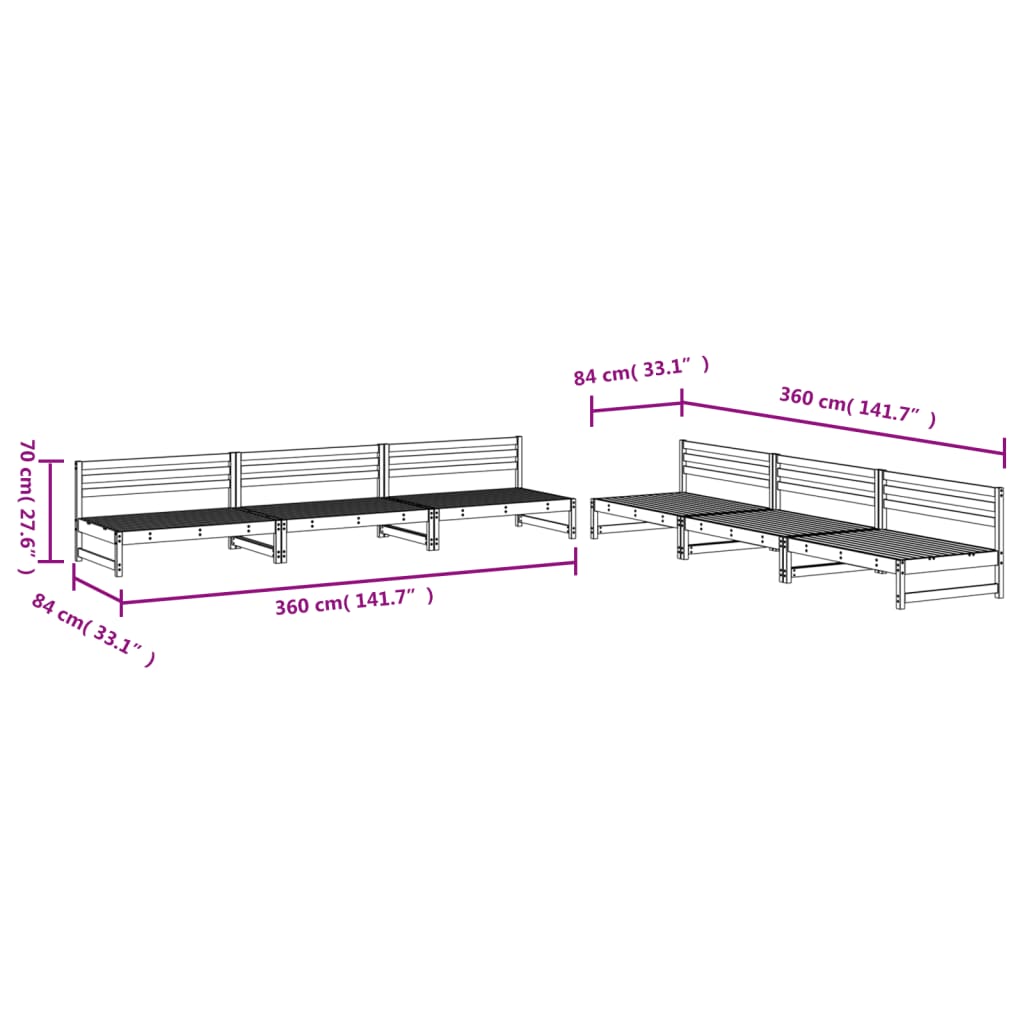 6-tlg. Garten-Lounge-Set Grau Massivholz Kiefer