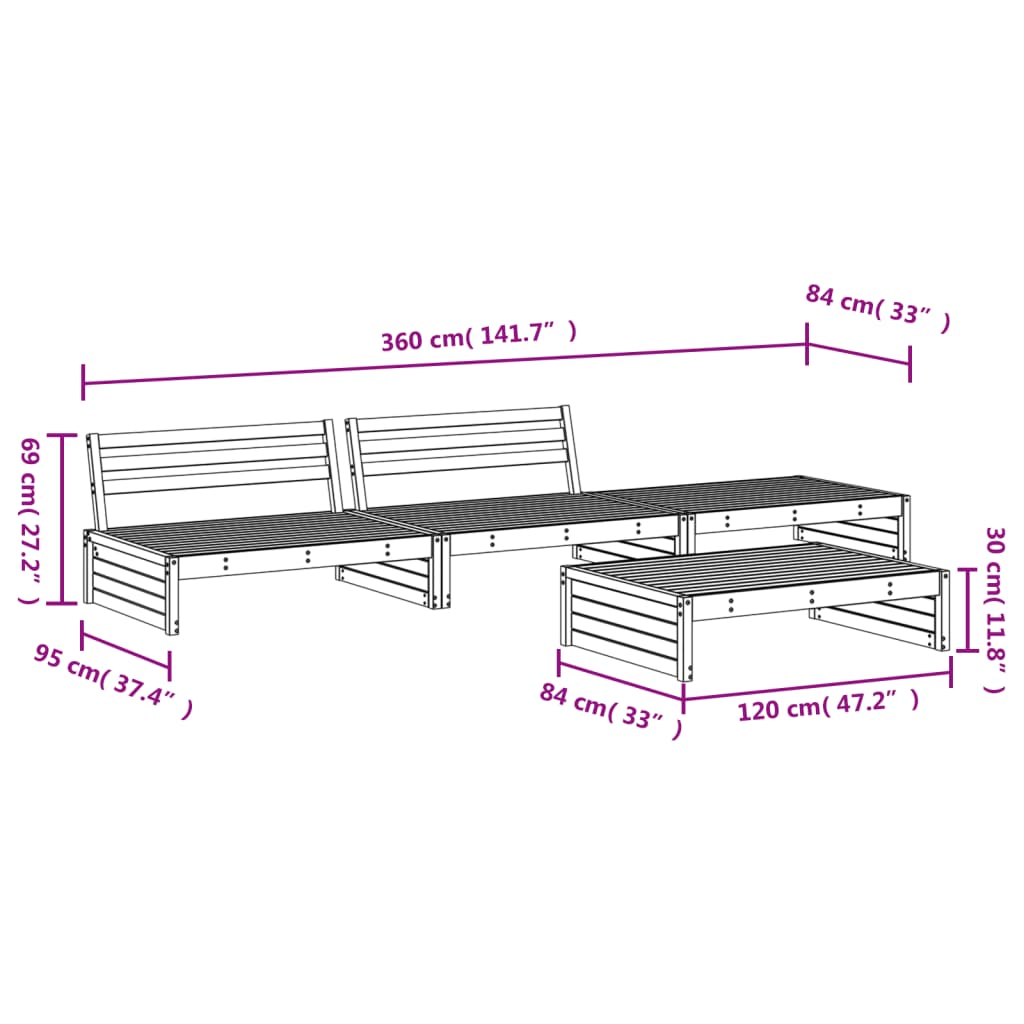 4-tlg. Garten-Lounge-Set Massivholz Kiefer