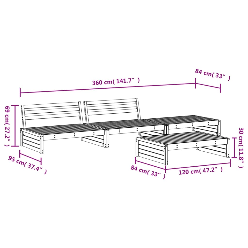 4-tlg. Garten-Lounge-Set Honigbraun Massivholz Kiefer