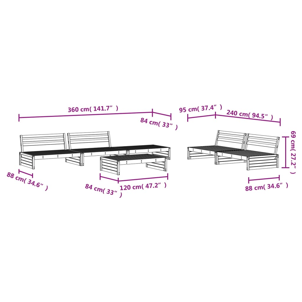 6-tlg. Garten-Lounge-Set Honigbraun Massivholz Kiefer