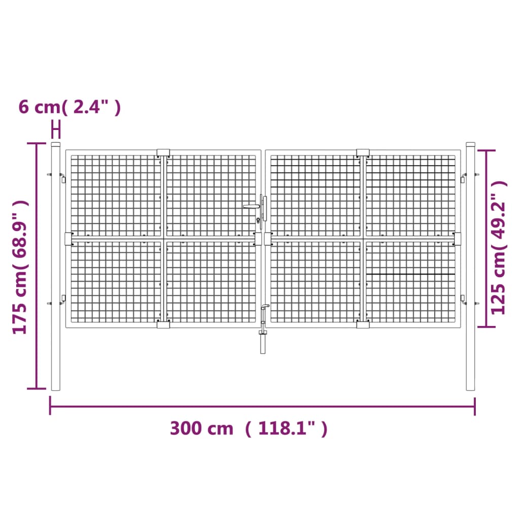 Mesh-Gartentor Silbern 300x175 cm Verzinkter Stahl