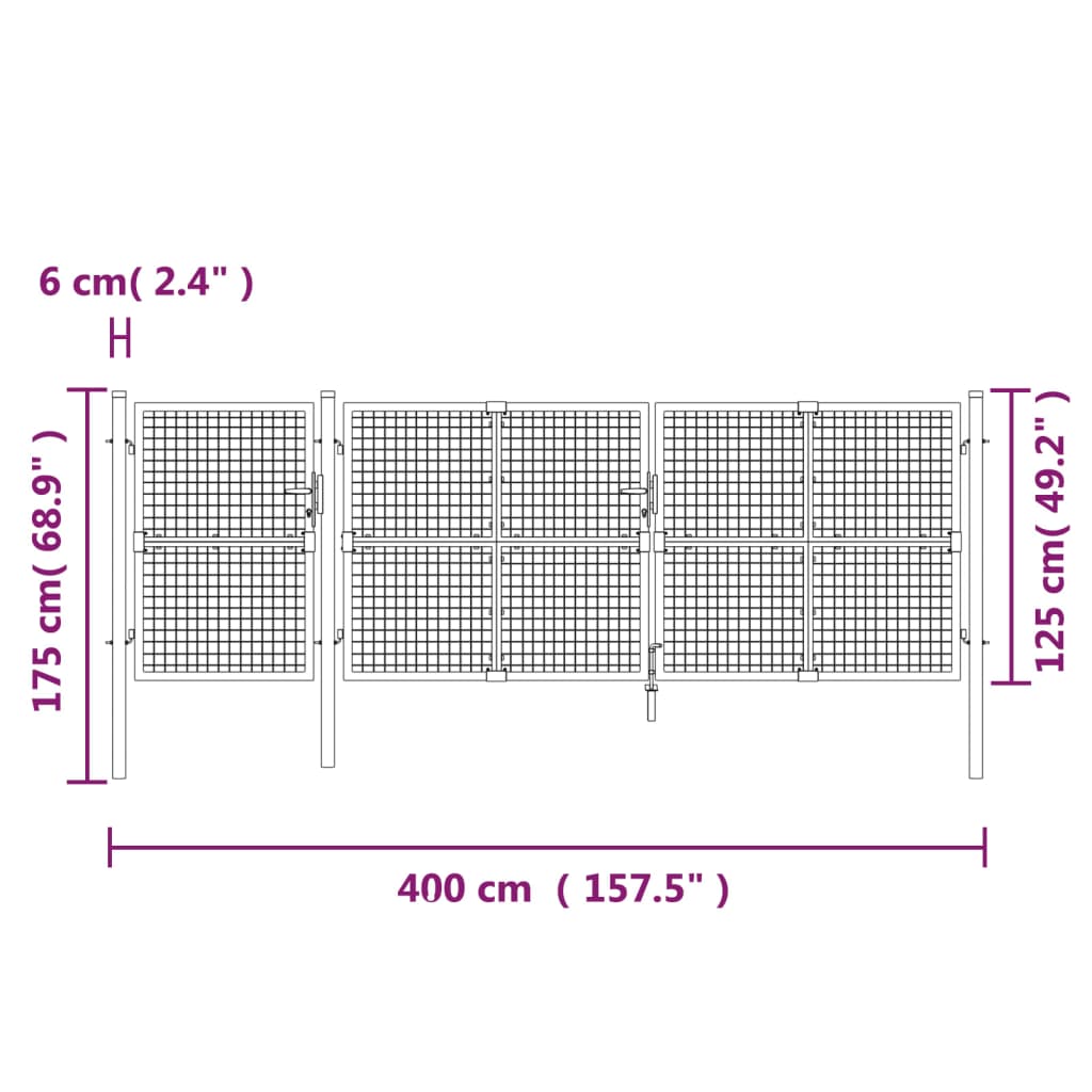 Mesh-Gartentor Silbern 400x175 cm Verzinkter Stahl