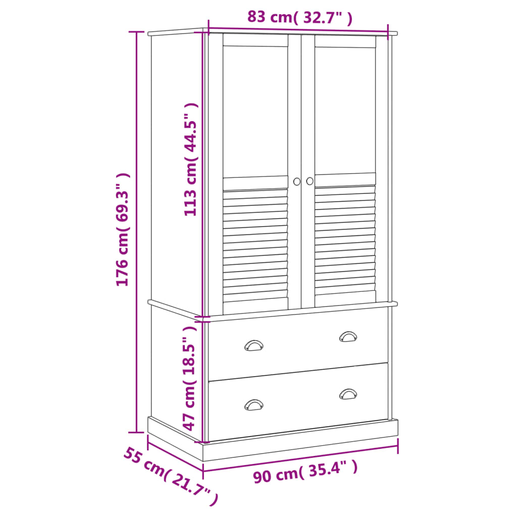 Kleiderschrank VIGO 90x55x176 cm Massivholz Kiefer