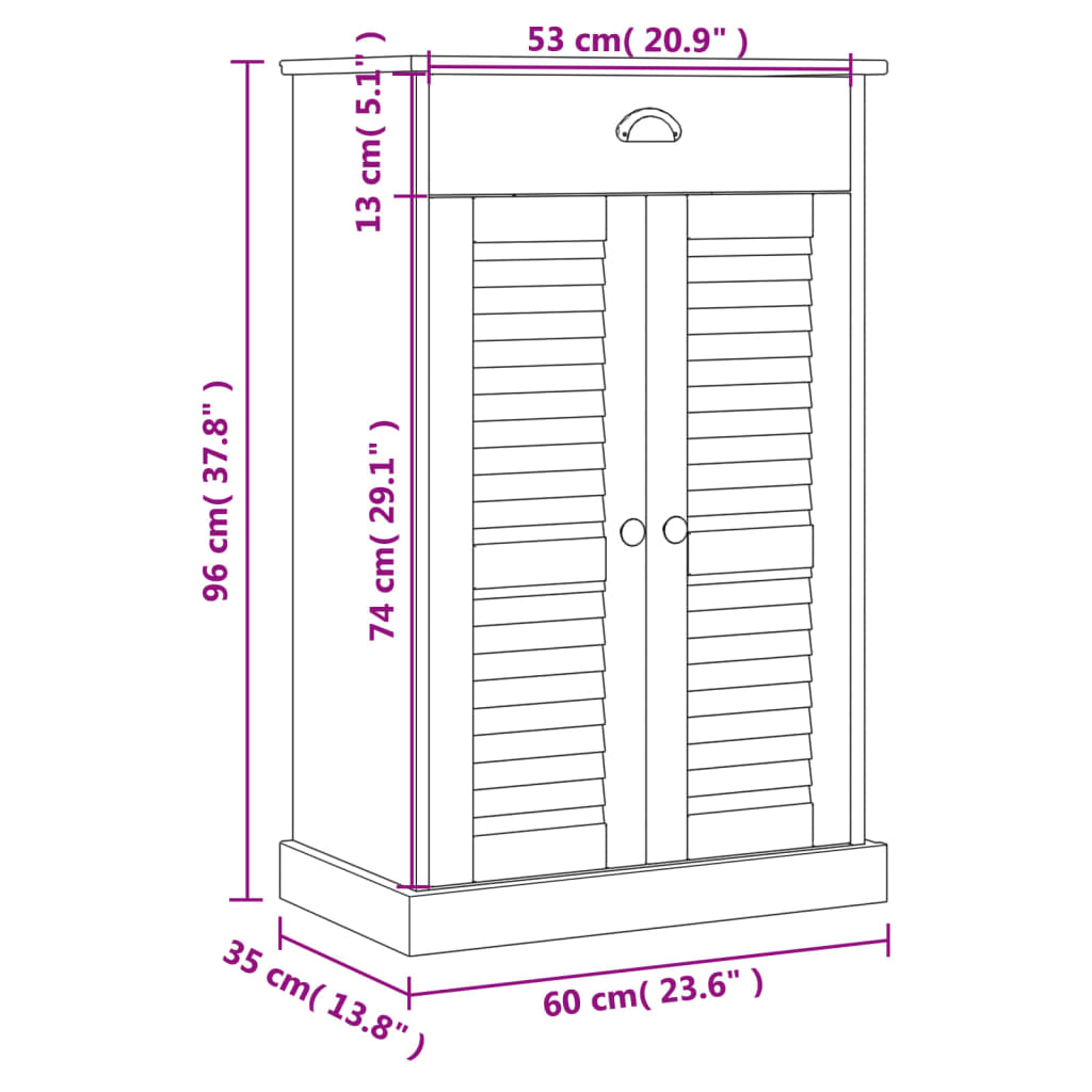 Schuhschrank VIGO Weiß 60x35x96 cm Massivholz Kiefer