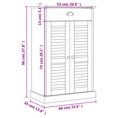 Schuhschrank VIGO Weiß 60x35x96 cm Massivholz Kiefer