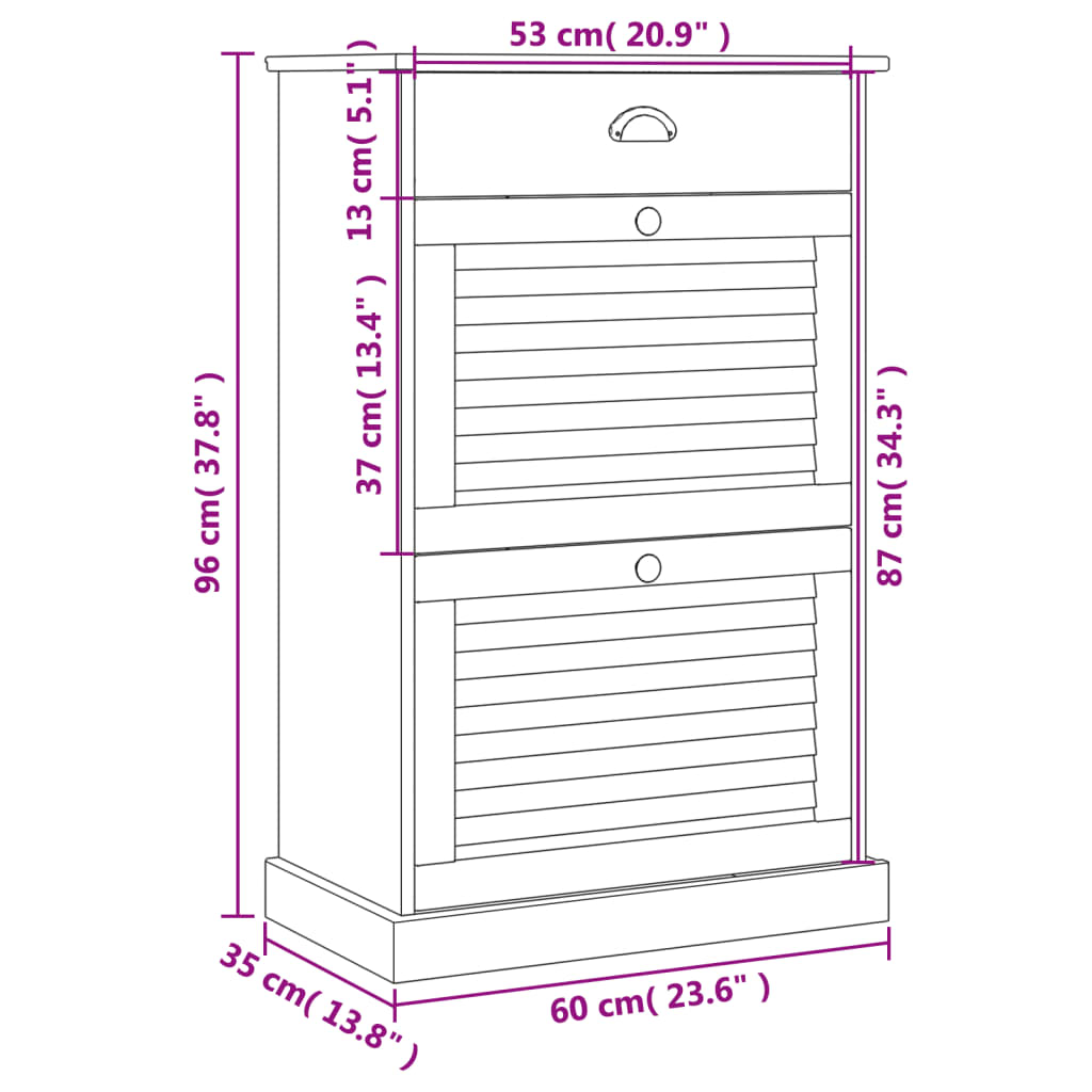 Schuhschrank VIGO 60x35x96 cm Massivholz Kiefer