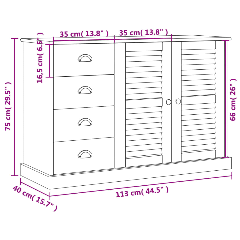 Sideboard mit Schubladen VIGO 113x40x75 cm Massivholz Kiefer