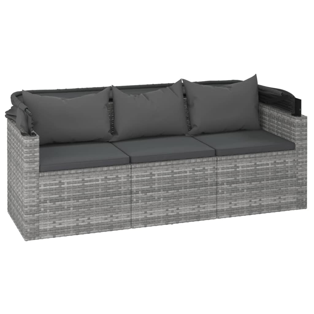 4-tlg. Garten-Sofagarnitur mit Kissen Grau Poly Rattan