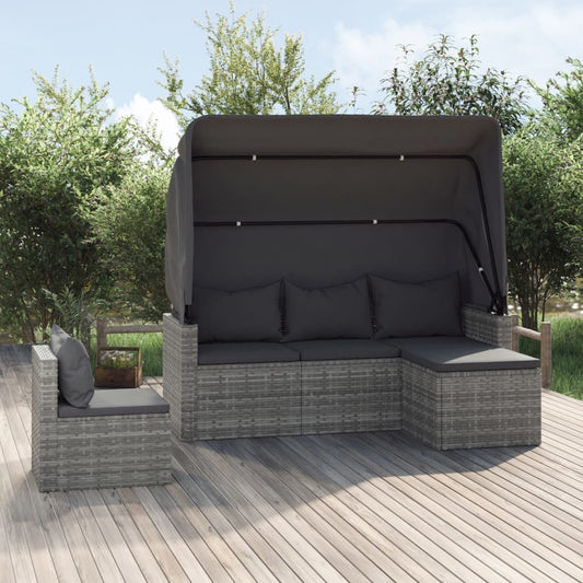 4-tlg. Garten-Sofagarnitur mit Kissen Grau Poly Rattan