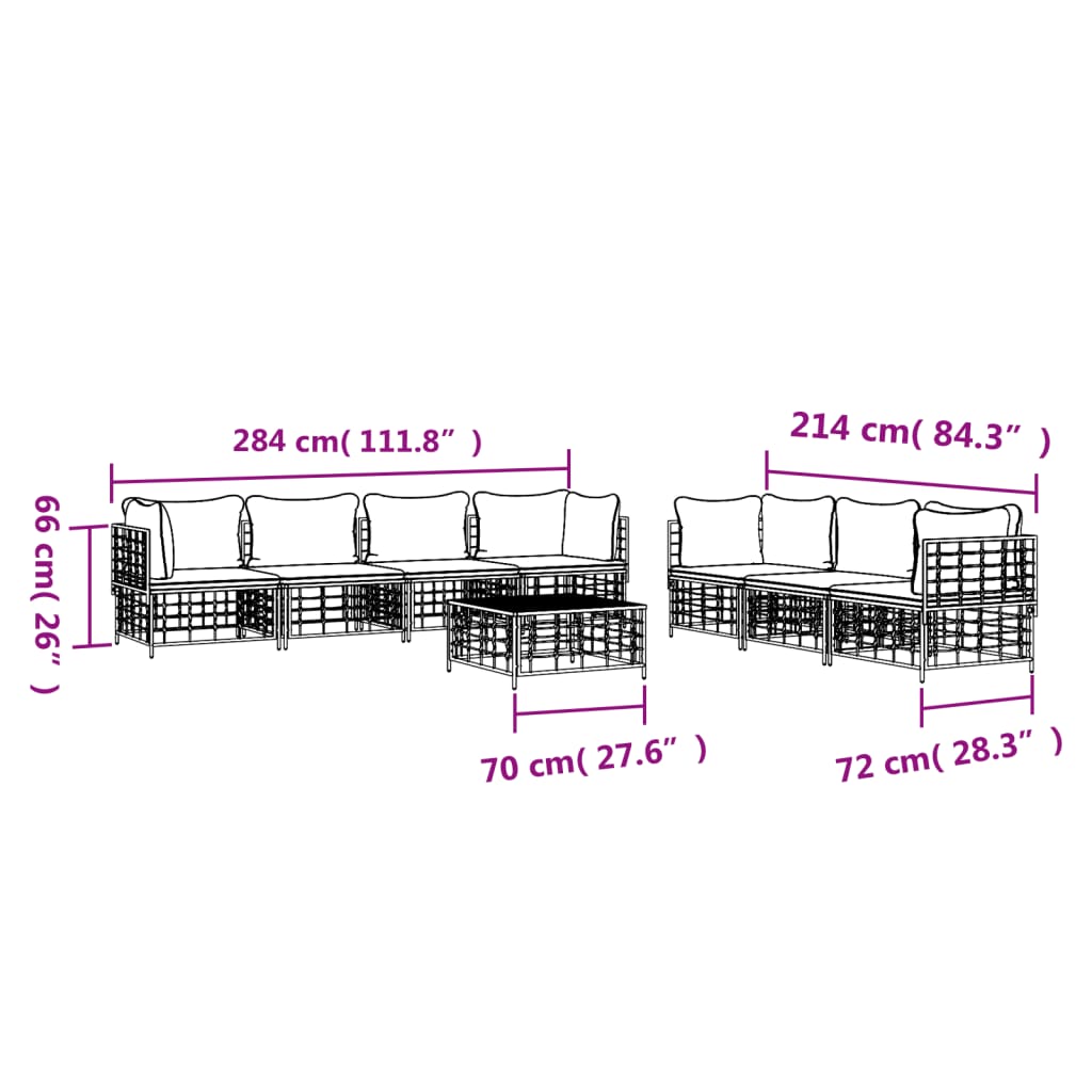 8-tlg. Garten-Lounge-Set mit Kissen Anthrazit Poly Rattan