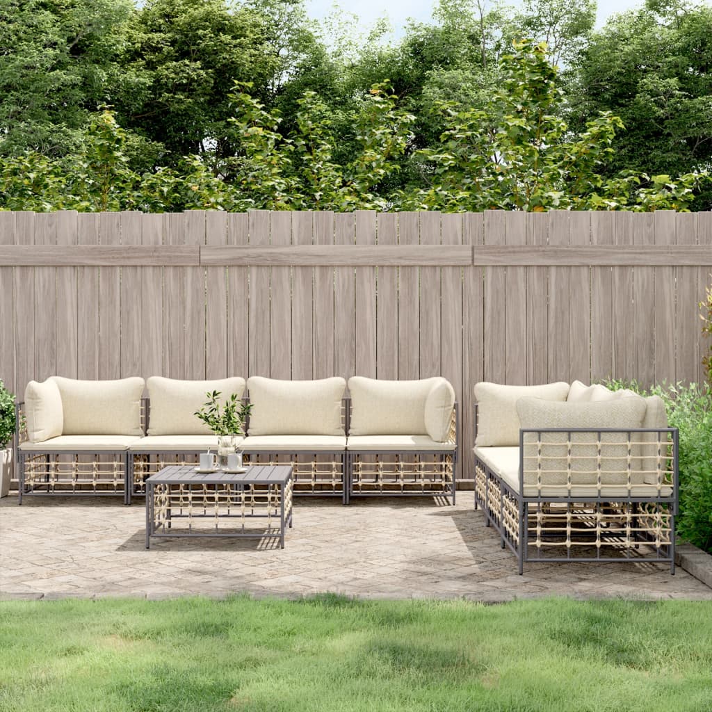 8-tlg. Garten-Lounge-Set mit Kissen Anthrazit Poly Rattan