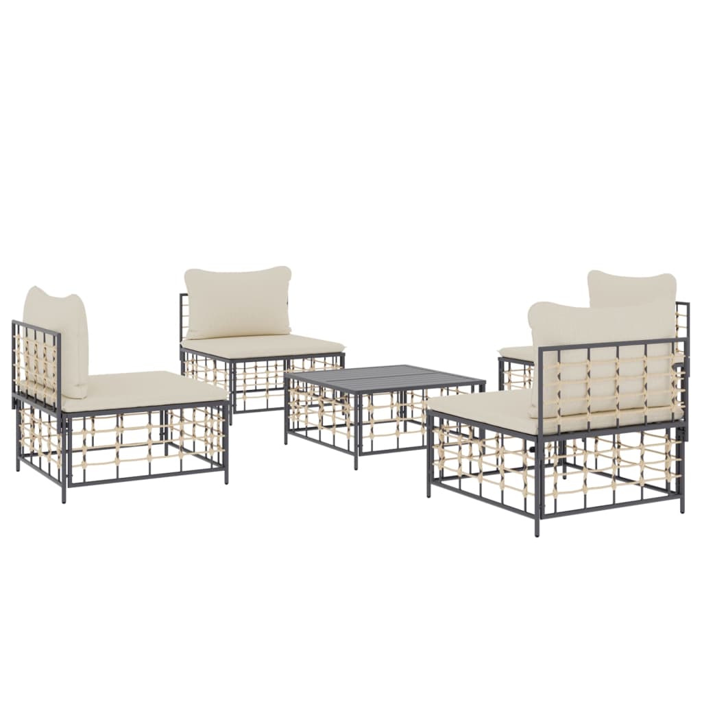 5-tlg. Garten-Lounge-Set mit Kissen Anthrazit Poly Rattan