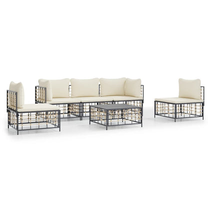 6-tlg. Garten-Lounge-Set mit Kissen Anthrazit Poly Rattan