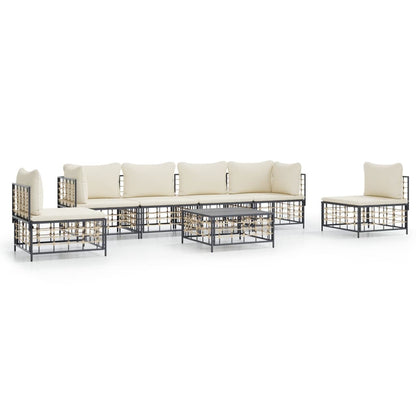 7-tlg. Garten-Lounge-Set mit Kissen Anthrazit Poly Rattan