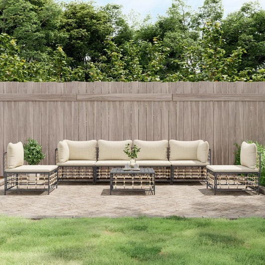 7-tlg. Garten-Lounge-Set mit Kissen Anthrazit Poly Rattan