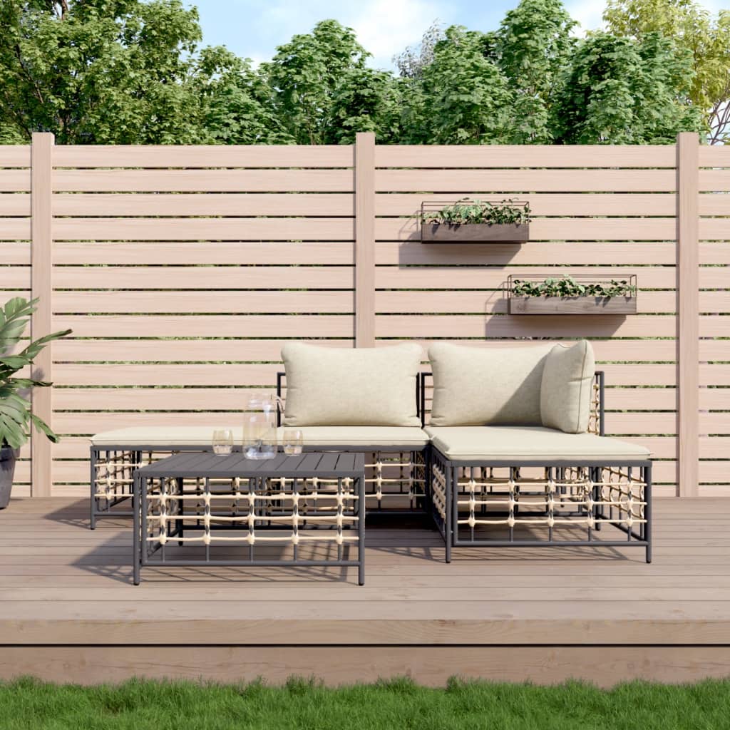 5-tlg. Garten-Lounge-Set mit Kissen Anthrazit Poly Rattan