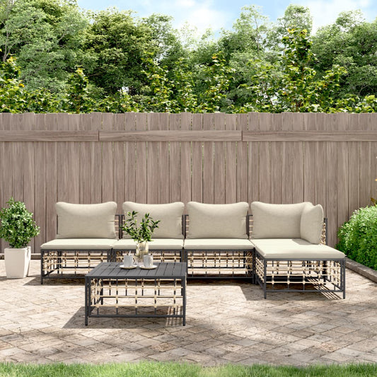 6-tlg. Garten-Lounge-Set mit Kissen Anthrazit Poly Rattan