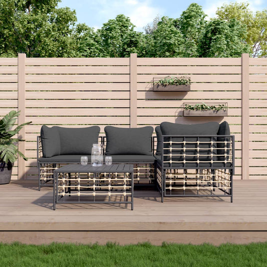 5-tlg. Garten-Lounge-Set mit Kissen Anthrazit Poly Rattan