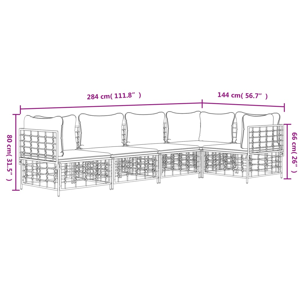 5-tlg. Garten-Lounge-Set mit Kissen Anthrazit Poly Rattan