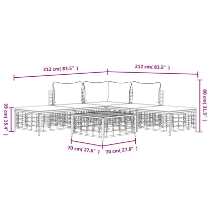 6-tlg. Garten-Lounge-Set mit Kissen Anthrazit Poly Rattan